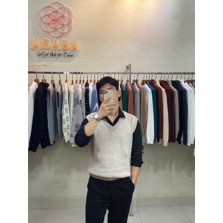 Áo len nam Gile ABABA cổ V dáng Rộng màu Kem be Size L 55 -95kg Dáng Regular Fit gile-tim-be