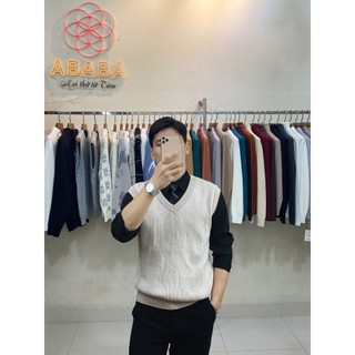 Áo len nam Gile ABABA cổ V dáng Rộng màu Kem be Size L 55 -95kg Dáng Regular Fit gile-tim-be