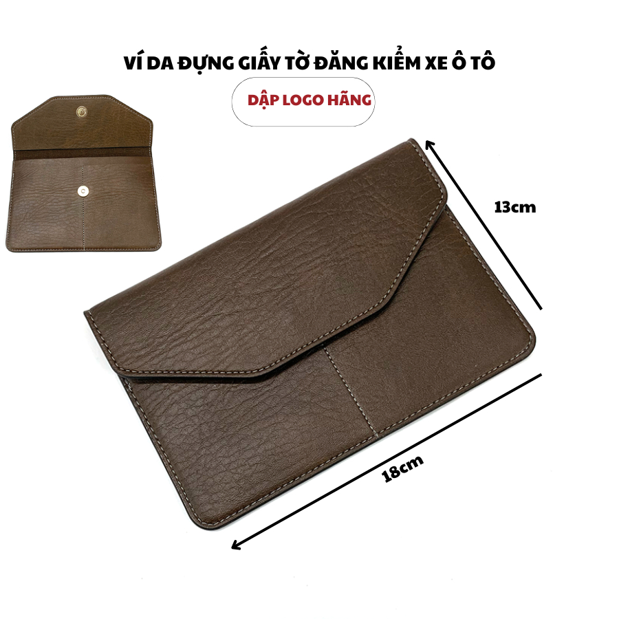 (Hỗ Trợ Dập Logo Hãng) Ví Da Đựng Giấy Tờ Đăng Kiểm Xe Ô Tô Mẫu 02 - Nâu Sẫm -VDK-PU02-NS