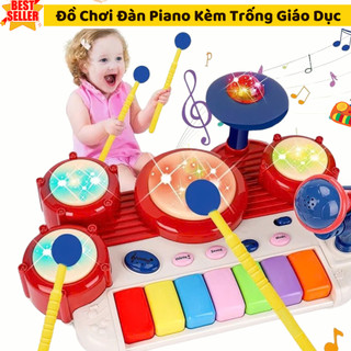 [Sale 50%]  Đồ Chơi Bộ Trống Nhạc Điện Kèm Đàn Piano Kèm Mic Hát Cho Bé, Bộ Trống Đa Năng 3in1 Siêu Hay Happykids