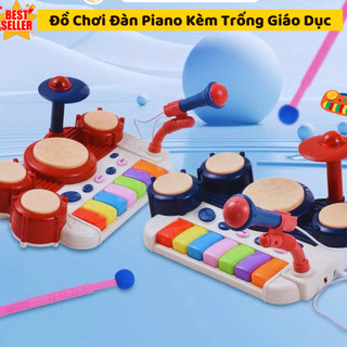 [Sale 50%]  Đồ Chơi Bộ Trống Nhạc Điện Kèm Đàn Piano Kèm Mic Hát Cho Bé, Bộ Trống Đa Năng 3in1 Siêu Hay Happykids