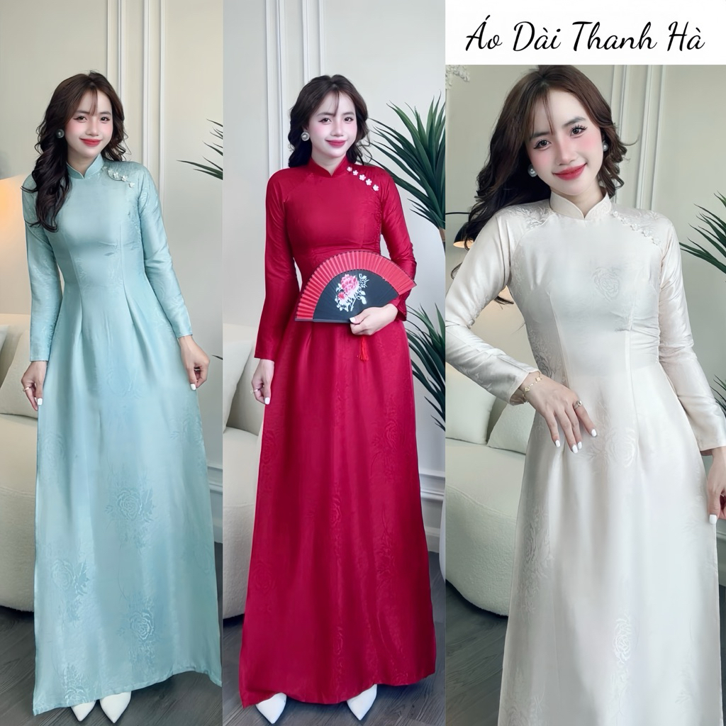 Áo Dài Truyền Thống Lụa Vân Hoa Hồng Sang Trọng, Tôn Dáng Phù Hợp Mặc Đi Ăn Hỏi, Đi Dậy,Dự Sự Kiện
