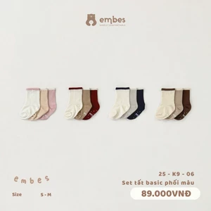 Tất Cho Bé Embes, Set 3 Đôi Vớ Chống Trơn Chất Cotton Mềm Mại Co Giãn Cho Bé Trai Bé Gái Từ 1-4 Tuổi