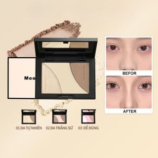 [Y343] Bảng phấn Tạo Khối và Bắt Sáng MOOEKISS 3 Ô  - Highlight lì, sáng mặt tự nhiên, lâu trôi, chống nước,kiềm dầu