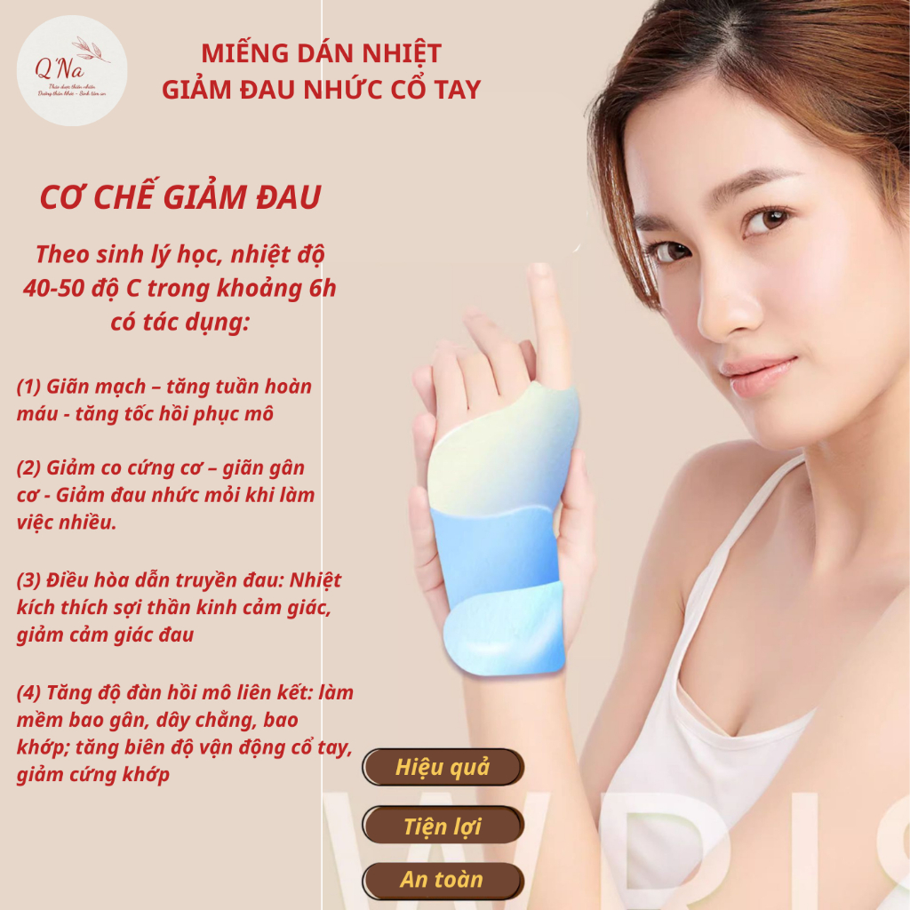 Miếng dán nhiệt cổ tay giảm đau nhức mỏi cổ tay do thể thao, bê vác nặng sai tư thế, dùng máy tính điện thoại lâu...