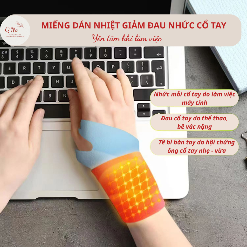 Giảm đau nhức mỏi cổ tay do thể thao, bê vác nặng sai tư thế, dùng máy tính điện thoại lâu... miếng dán nhiệt cổ tay