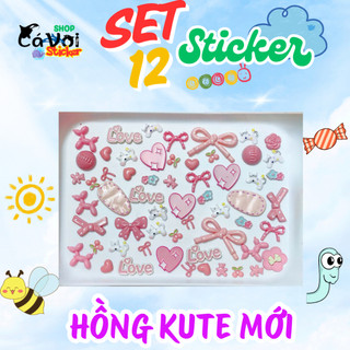 Set 12 Sticker/ Charm gắn dép màu hồng kute mới