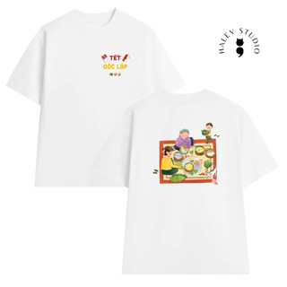 [TẾT ĐỘC LẬP] Áo thun Unisex form rộng tay lỡ in hình Tết tranh vẽ truyền thống chất Cotton Premium 250gsm