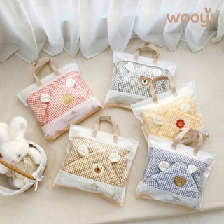KEMBABY - CHĂN Ủ XÔ MUSLIN TRẦN BÔNG WOOYI KẺ MÀU ĐÍNH THÚ