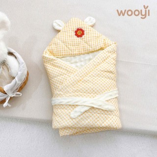 KEMBABY - CHĂN Ủ XÔ MUSLIN TRẦN BÔNG WOOYI KẺ MÀU ĐÍNH THÚ