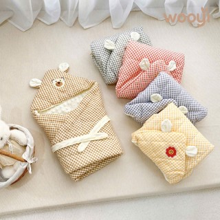 KEMBABY - CHĂN Ủ XÔ MUSLIN TRẦN BÔNG WOOYI KẺ MÀU ĐÍNH THÚ