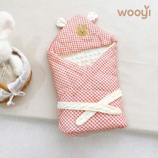 KEMBABY - CHĂN Ủ XÔ MUSLIN TRẦN BÔNG WOOYI KẺ MÀU ĐÍNH THÚ