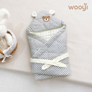 KEMBABY - CHĂN Ủ XÔ MUSLIN TRẦN BÔNG WOOYI KẺ MÀU ĐÍNH THÚ