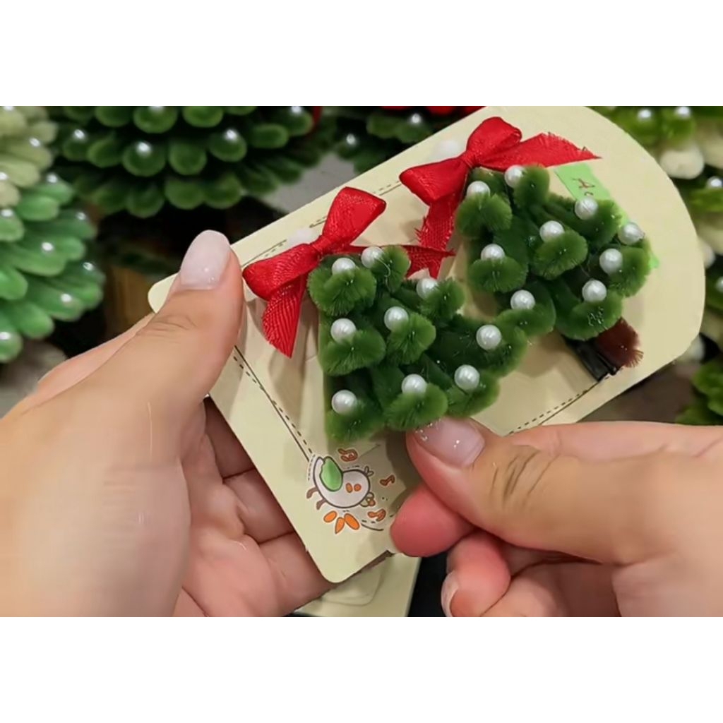 Kẹp Tóc Cây Thông Mini Bằng Kẽm Nhung Siêu Xinh