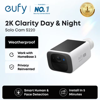 eufy SoloCam S220, Camera An Ninh Ngoài Trời 2K, Solar, Không dây, Không phí tháng, Hỗ trợ HomeBase3