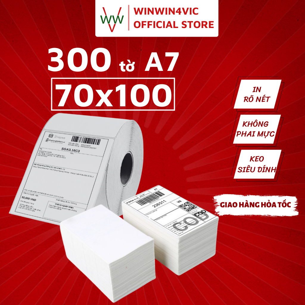 [1 CUỘN] Giấy In Đơn Hàng, In Tem Mã Vạch WINWIN4VIC Dạng CUỘN A7 Có Sẵn Băng Keo Tiện Dụng, An Toàn