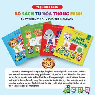 Bộ 4 Cuốn Sách Tô Xóa Thông Minh – Bé Vui Học Số, Bé Vui Học Chữ, Bé Vui Tập Viết, Bé Tập Vẽ Hình Khối & Màu Sắc - Tặng