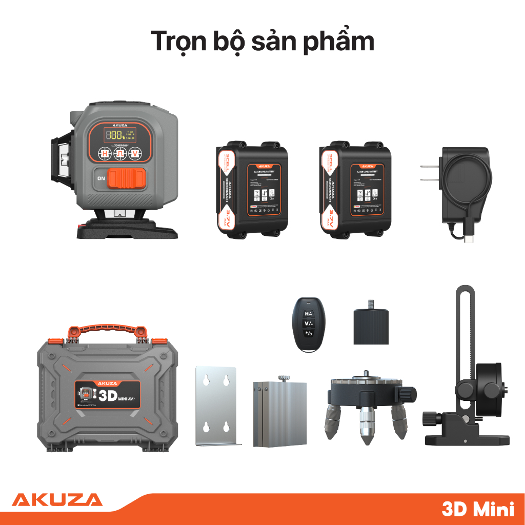 Máy cân bằng laser chính hàng AKUZA 3D Mini Pro nhỏ gọn siêu sáng thi công trong nhà