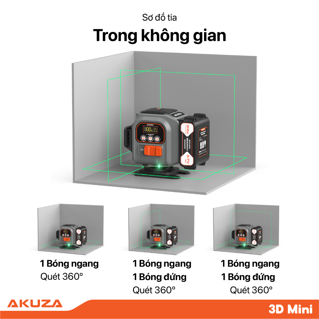Máy cân bằng laser chính hàng AKUZA 3D Mini Pro nhỏ gọn siêu sáng thi công trong nhà