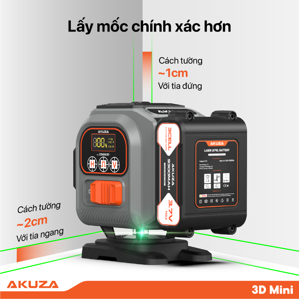 Máy cân bằng laser chính hàng AKUZA 3D Mini Pro nhỏ gọn siêu sáng thi công trong nhà
