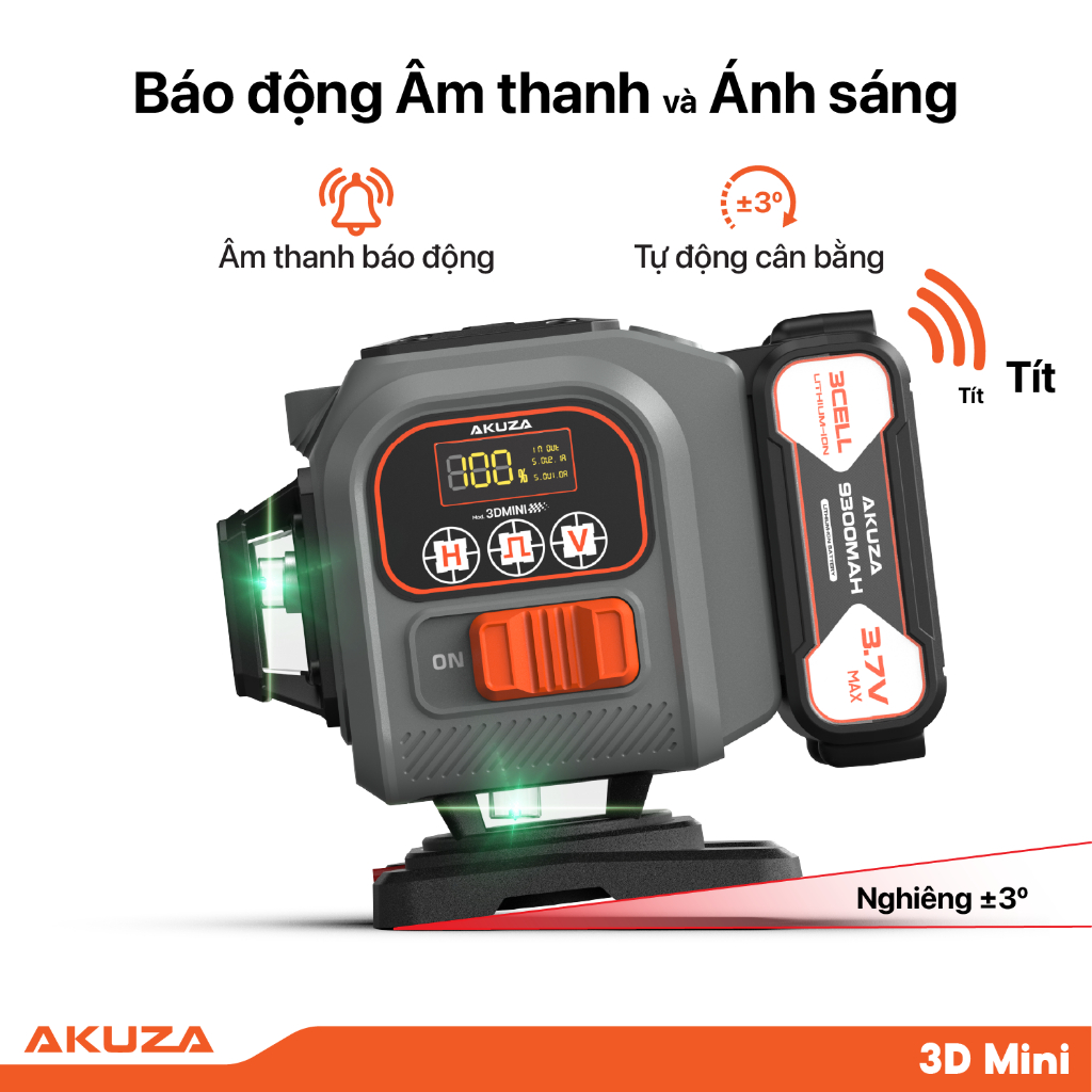 Máy cân bằng laser chính hàng AKUZA 3D Mini Pro nhỏ gọn siêu sáng thi công trong nhà