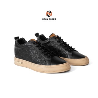 [ NEAN SHOES ] Giày Sneaker Nam Cổ Lửng NEAN Shoes Cao Cấp Đế Cao Su Đúc 5cm Màu Kem Trắng Đen