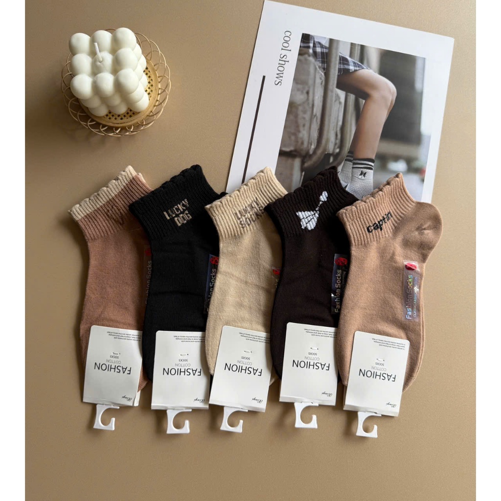 Set 10 Đôi Tất Nữ Cổ Ngắn Cotton Dệt Kim Mềm Họa Tiết Đa Dạng Giữ Ấm Mùa Đông Quà Tặng Giáng Sinh