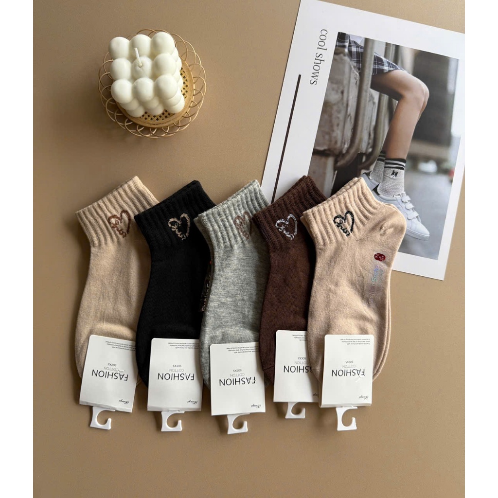 Set 10 Đôi Tất Nữ Cổ Ngắn Cotton Dệt Kim Mềm Họa Tiết Đa Dạng Giữ Ấm Mùa Đông Quà Tặng Giáng Sinh