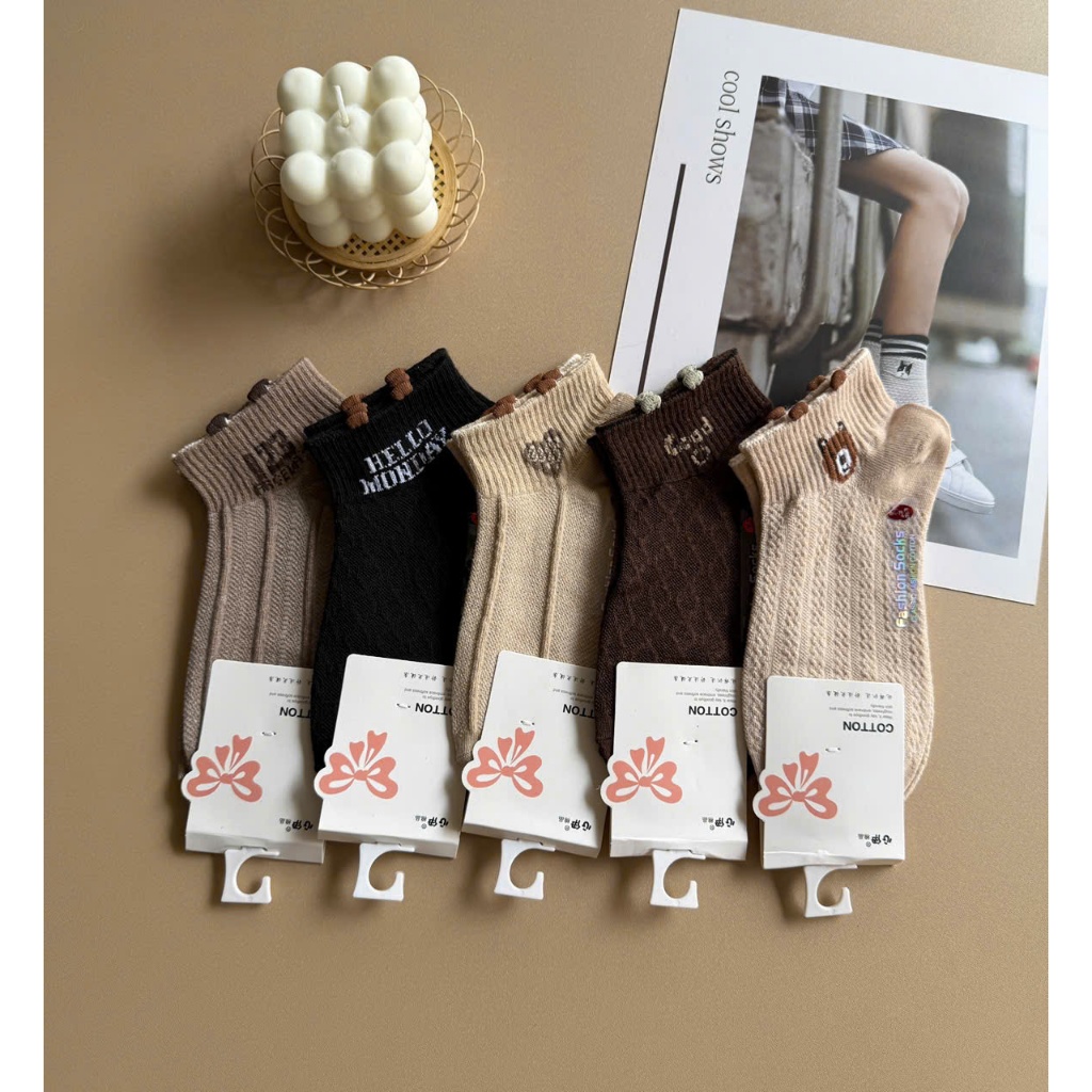 Set 10 Đôi Tất Nữ Cổ Ngắn Cotton Dệt Kim Mềm Họa Tiết Đa Dạng Giữ Ấm Mùa Đông Quà Tặng Giáng Sinh