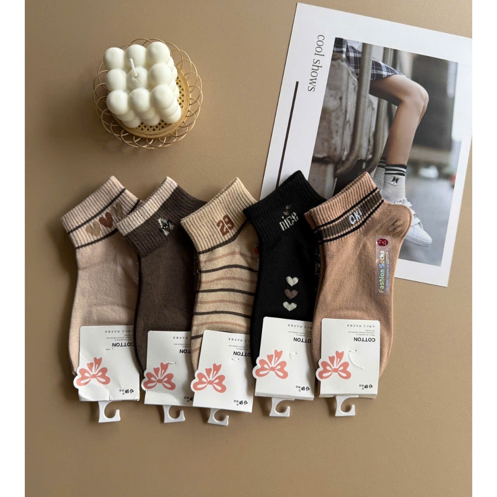 Set 10 Đôi Tất Nữ Cổ Ngắn Cotton Dệt Kim Mềm Họa Tiết Đa Dạng Giữ Ấm Mùa Đông Quà Tặng Giáng Sinh