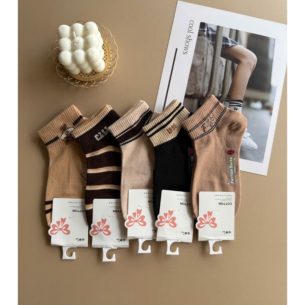 Set 10 Đôi Tất Nữ Cổ Ngắn Cotton Dệt Kim Mềm Họa Tiết Đa Dạng Giữ Ấm Mùa Đông Quà Tặng Giáng Sinh