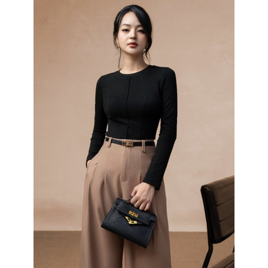 Áo giữ nhiệt ELLA DORA cổ tròn dài tay form ôm phong cách thanh lịch công sở 3 màu ĐỎ/ĐEN/NÂU [AT46]