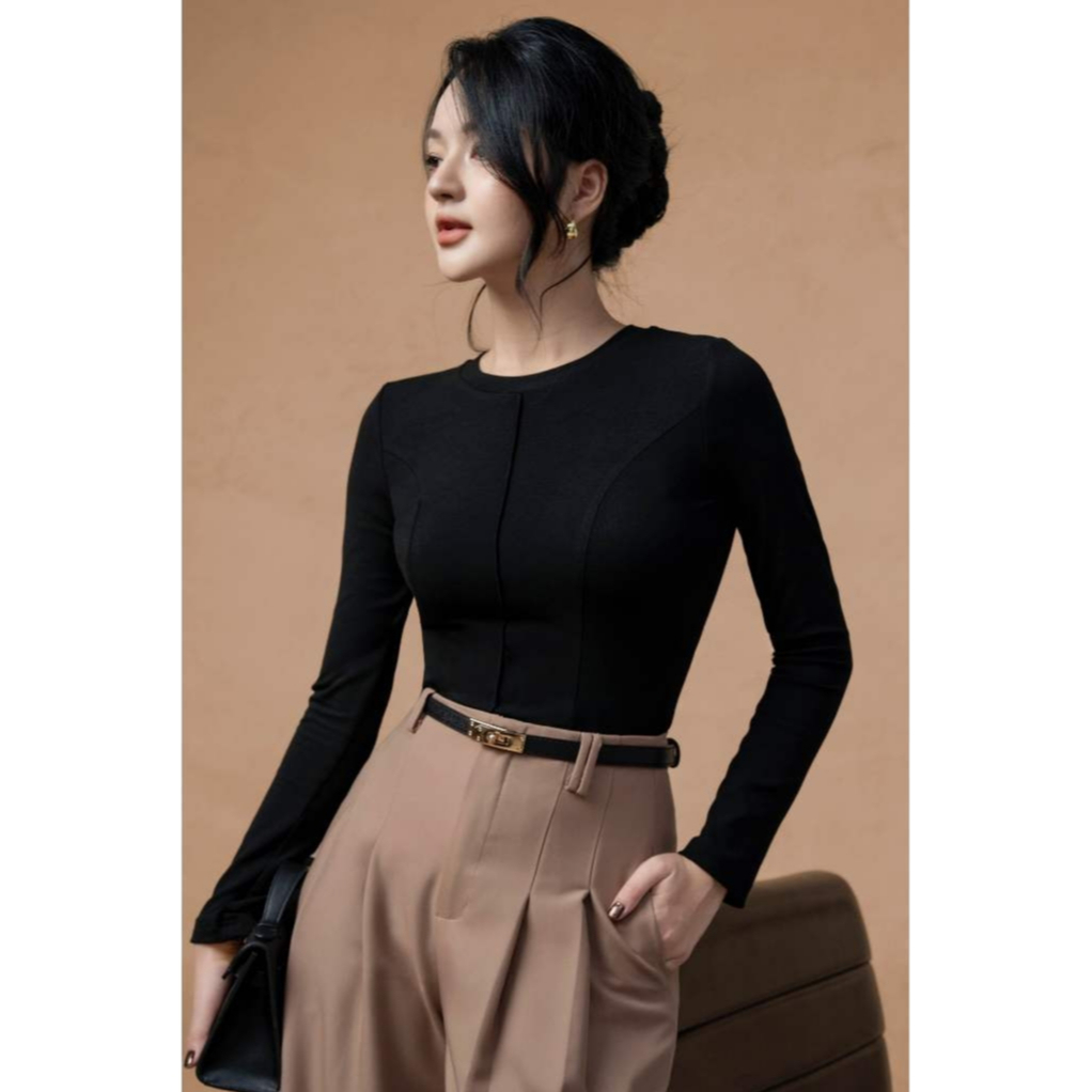 Áo giữ nhiệt ELLA DORA cổ tròn dài tay form ôm phong cách thanh lịch công sở 3 màu ĐỎ/ĐEN/NÂU [AT46]
