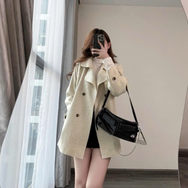 Áo khoác dạ mangto dáng lửng  MIU.STUDIO , thiết kế đính cúc kèm đai thắt eo phong cách HQ mặc mùa thu đông
