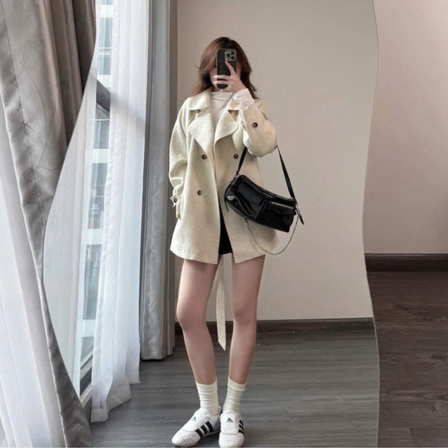 Áo khoác dạ mangto dáng lửng  MIU.STUDIO , thiết kế đính cúc kèm đai thắt eo phong cách HQ mặc mùa thu đông