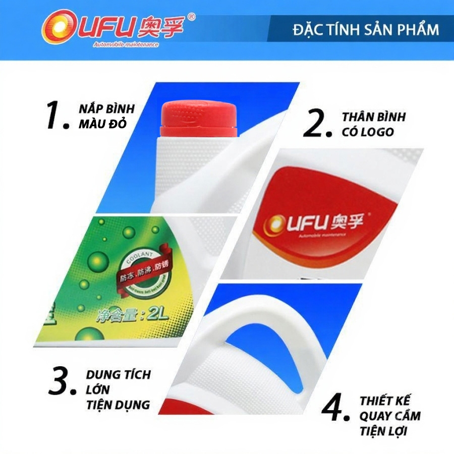 Nước Làm Mát Giải Nhiệt Động Cơ Xe Màu Đỏ OUFU AF-1202 4L Phù Hợp Cho Nhiều Dòng Xe Ô Tô Xe Hơi Xe Tải Xe Máy