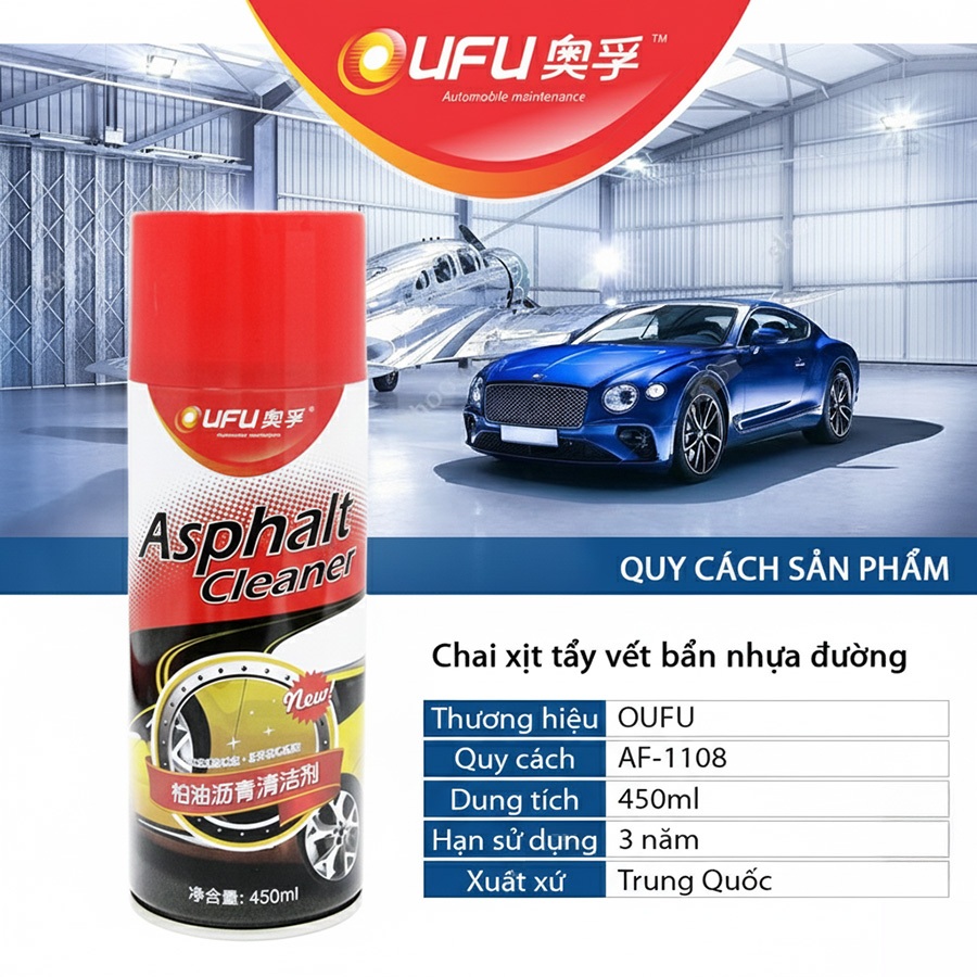 Chai Xịt Tẩy Vết Bẩn Nhựa Đường OUFU AF-1108 450ml Phù Hợp Cho Nhiều Dòng Xe Ô Tô Xe Hơi Xe Tải Xe Máy