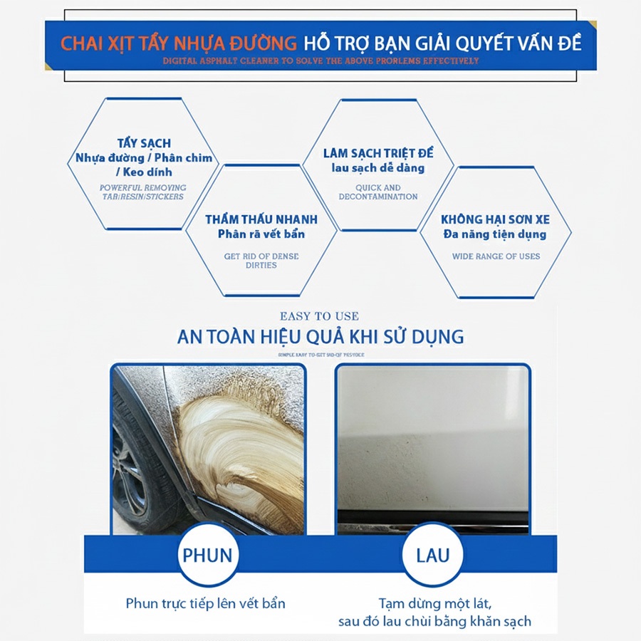 Chai Xịt Tẩy Vết Bẩn Nhựa Đường OUFU AF-1108 450ml Phù Hợp Cho Nhiều Dòng Xe Ô Tô Xe Hơi Xe Tải Xe Máy