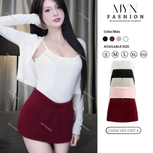 Chân Váy Ngắn Chữ A Vải Lông Thỏ Phong Cách Y2K,Chân Váy Trơn Dáng Ngắn Basic Có Lót Trong [MYN81]