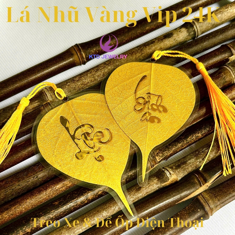 Lá Bồ Đề Chữ Thư Pháp Nhũ VIP để Ốp Điện Thoại,Treo ô tô, Có túi đựng thích hợp làm quà tặng Cao Cấp