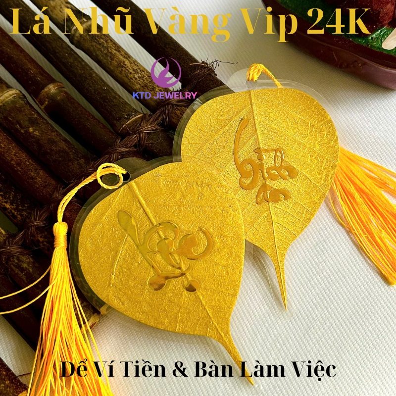 Lá Bồ Đề Chữ Thư Pháp Nhũ VIP để Ốp Điện Thoại,Treo ô tô, Có túi đựng thích hợp làm quà tặng Cao Cấp