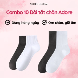 Combo 10 Đôi Tất Vớ Chân Nam Nữ Adore Trơn Basic Êm Ái Dày Dặn Thoáng Khí - Adore Global