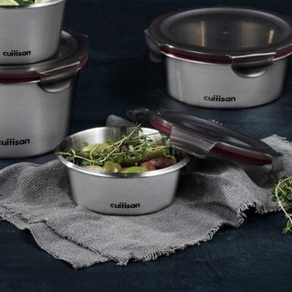HCM Hộp Inox Cao Cấp Cuitisan Flora Round 4 kích thước, chất liệu inox304, nắp khóa 4 cạnh, an toàn với lò vi sóng GST