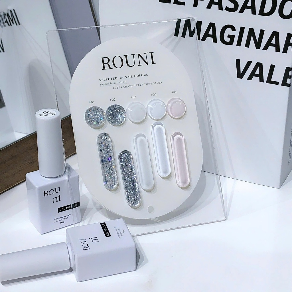 ROUni Set sơn gel 5 màu trắng nail 2026 màu gel trắng nước gạo trắng nhũ hạt to trắng nhũ siêu sáng