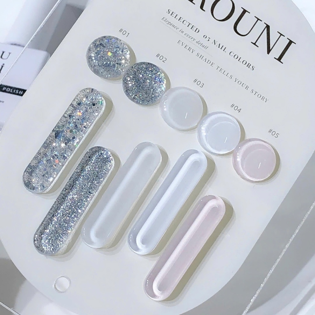 ROUni Set sơn gel 5 màu trắng nail 2026 màu gel trắng nước gạo trắng nhũ hạt to trắng nhũ siêu sáng