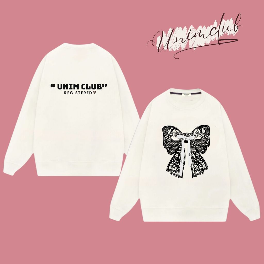 [Hàng Outlet 70%] Áo Sweater In Cao Su Nổi Nơ Lụa Hàn Quốc UnimClub Form Unisex Vải Nỉ Chân Cua 350Gsm Cao Cấp - ASNO