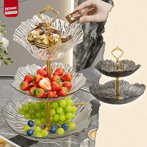 Đĩa Đựng Bánh Kẹo 2-3 Tầng Trong Suốt Vân Kim Cương, Khay Đựng Hoa Quả Mứt Tết Sâu Lòng Decor Tiệc