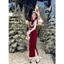 Đầm Nhung Đỏ Dáng Dài Cổ Ren Nơ Tiểu Thư Sang Trọng – Tôn Dáng Đi Tiệc Noel Tết Sự Kiện