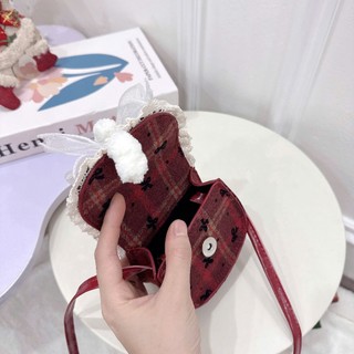 ( Mở Bán ) Túi Mini Dạ Đỏ Đeo Chéo Nữ Phối Vải Đỏ Kẻ Dễ Thương Phong Cách Hàn Quốc Hình Mây Nổi MN09