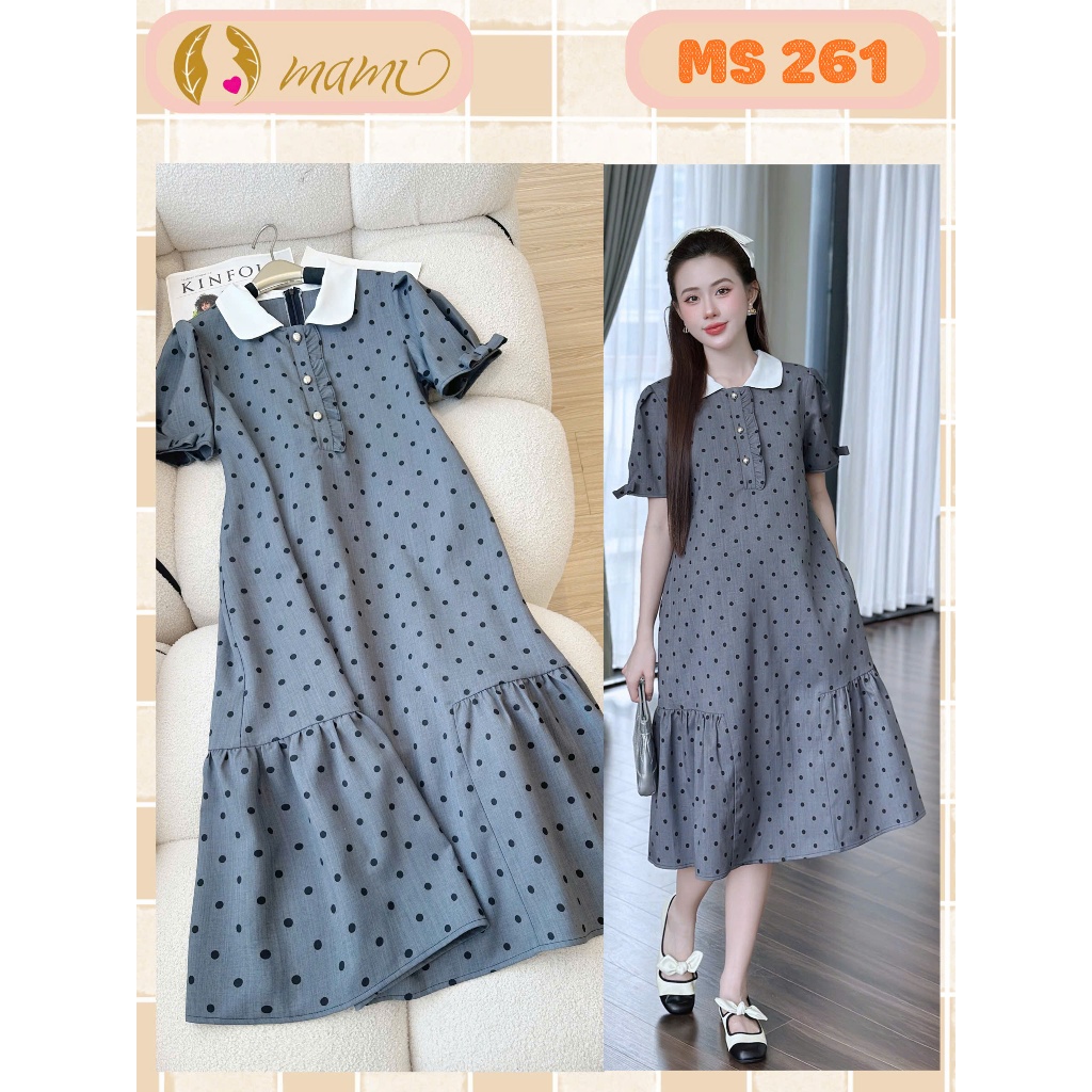 Đầm váy bầu công sở MAMI MS09 thiết kế chấm bi chất tex hàn lịch sự trẻ trung cho mẹ bầu đi làm đi chơi sang, trẻ đẹp